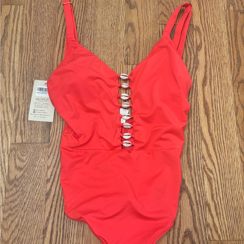 Coral One Piece Swimsuit with Shell Detail